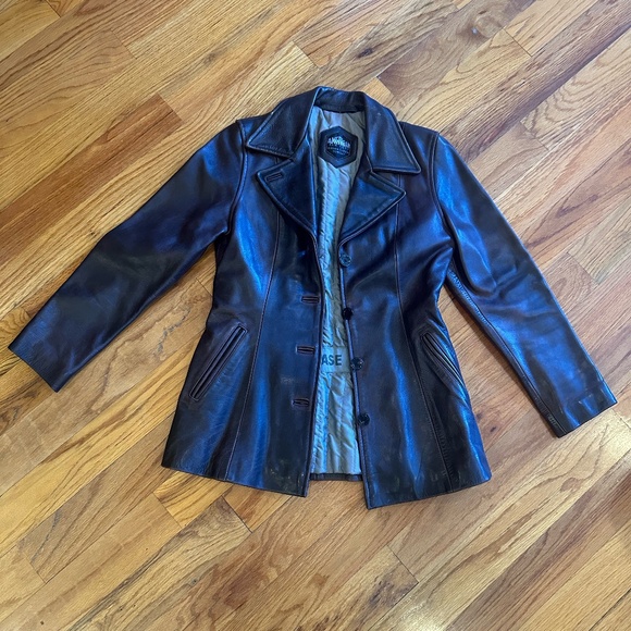 Vintage 70's Brown Leather Peacoat - Picture 1 of 3
